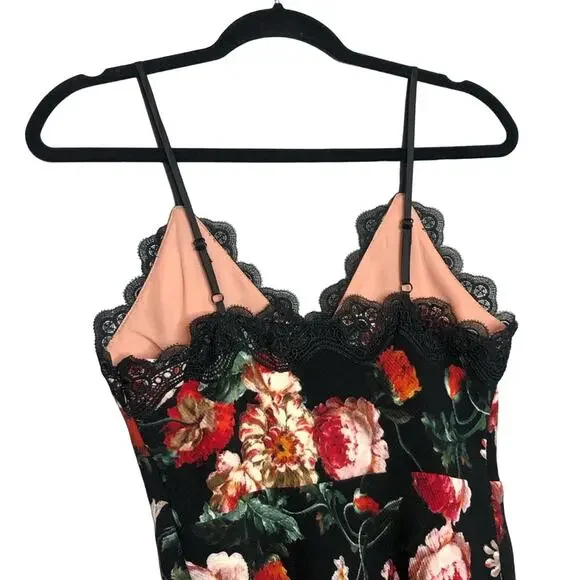 NWT Foxiedox Black Red Floral Lace Hem V Neck Slip Dress Size Small -  www.sanvalentin.cl